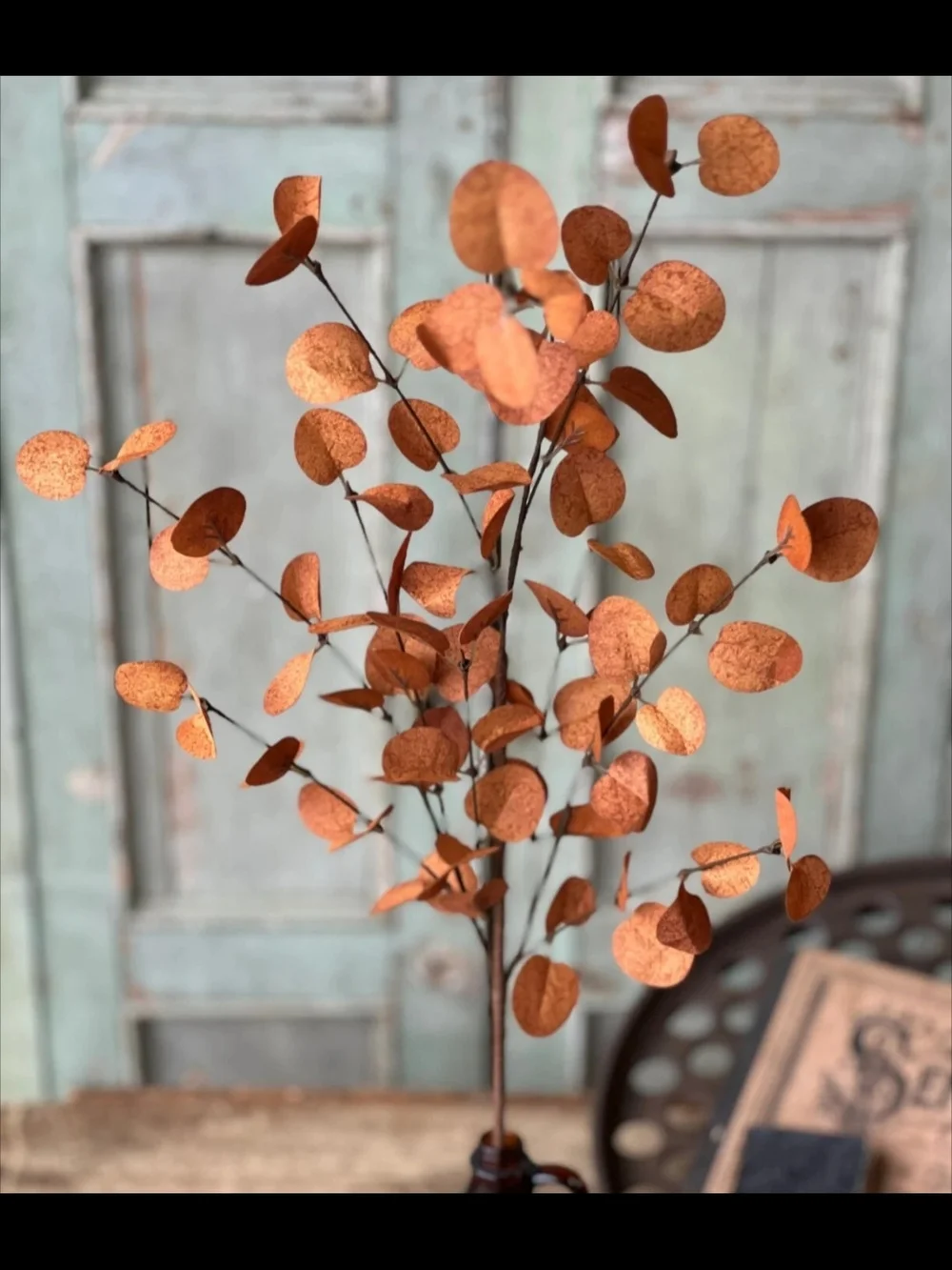 Rust Orange Faux Eucalyptus Stem - Decorative Home Accent